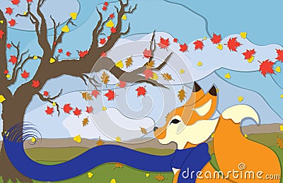 Autumn Fox in Profile View Vector Illustration