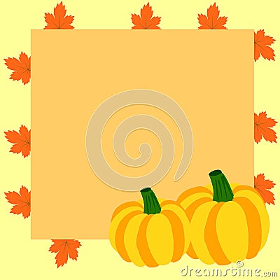 Autumn frame with pumpkins and maple leaves Vector Illustration