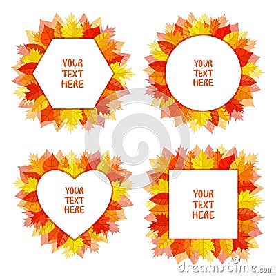 Autumn frames with leaves. Fall wreaths. Invitation templates with yellow and orange leaves Vector Illustration