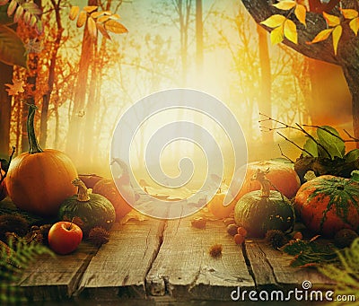 Autumn fruit on table Stock Photo