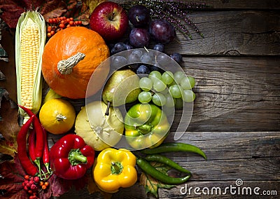 Autumn fruits and vegetables abstract still life Stock Photo