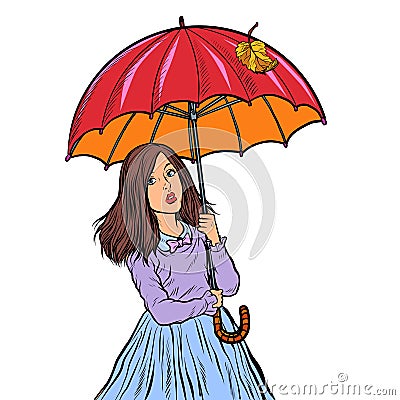 Autumn. girl with umbrella Vector Illustration