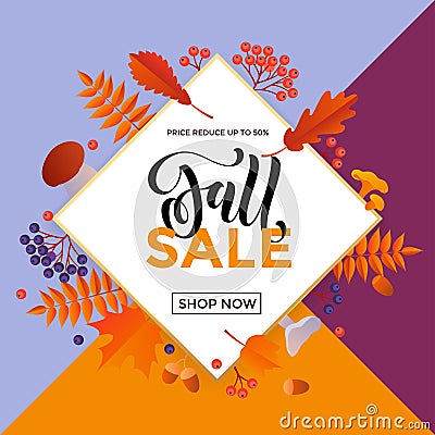Autumn gold sale text poster for September shopping promo autumnal shop discount Vector Illustration
