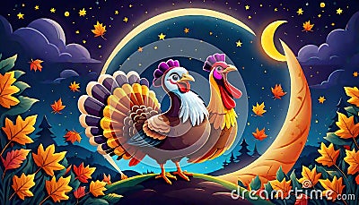 Autumn golden scene evening colors thankful blessing Cartoon Illustration