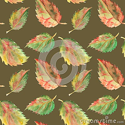 Autumn green yellow red leaves seamless pattern texture background Stock Photo