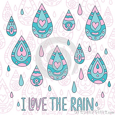 Autumn greeting card I love the rain Vector Illustration