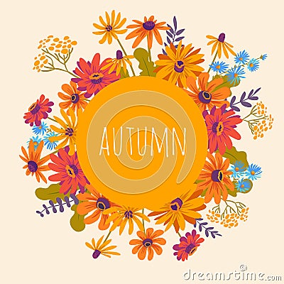 Autumn. Hand drawn illustration with gerberas and herbs Vector Illustration