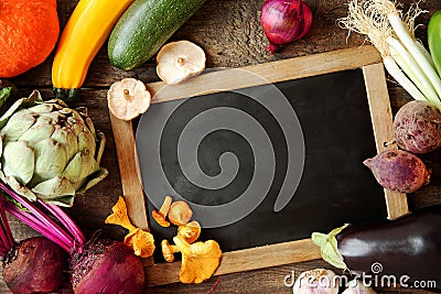 Autumn harvest around a blank vintage slate Stock Photo