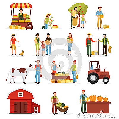 Autumn Harvest Farm Flat Icons Collection Vector Illustration