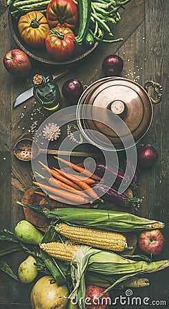 Autumn healthy ingredients for Thanksgiving day dinner preparation, flat-lay Stock Photo