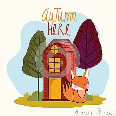 autumn here card Vector Illustration