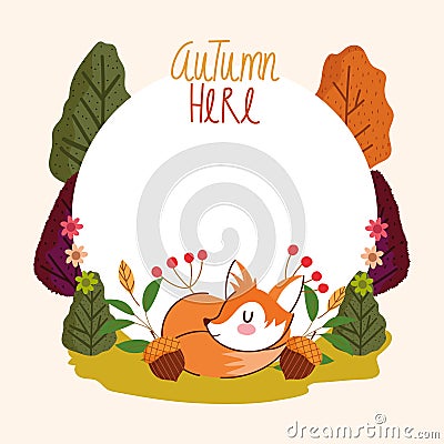 autumn here lettering Vector Illustration