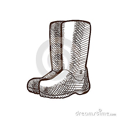 Autumn high rubber boots. Rainy weather, slush, mud, cloudy day. Vector Illustration