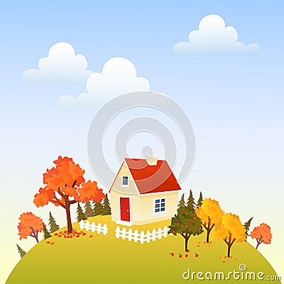 Autumn house Vector Illustration