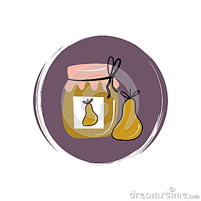 Cute autumn icon vector with pear jam illustration on circle with brush texture, for social media story and highlights Vector Illustration