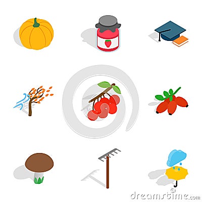 Autumn icons, isometric 3d style Vector Illustration