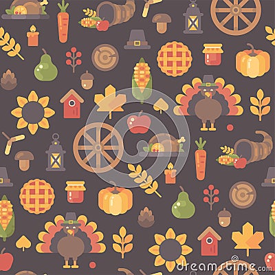 Autumn icons seamless pattern. Thanksgiving background Vector Illustration