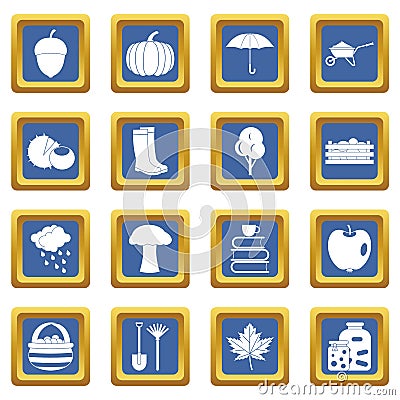 Autumn icons set blue Vector Illustration