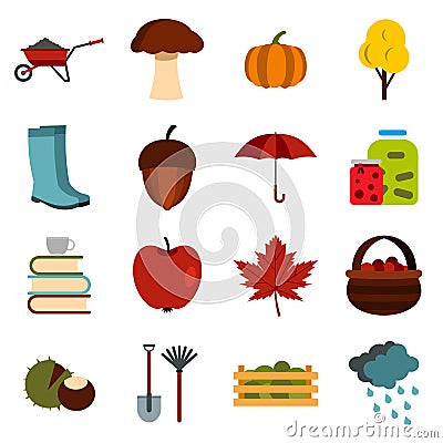 Autumn icons set, flat ctyle Vector Illustration