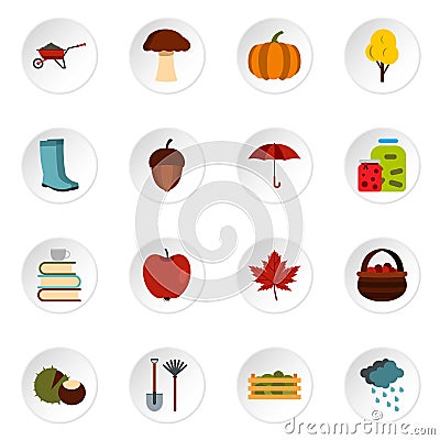 Autumn icons set, flat style Vector Illustration