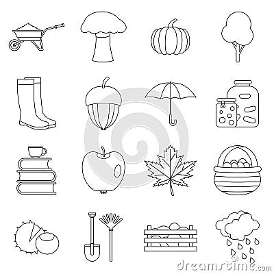 Autumn icons set, outline ctyle Vector Illustration