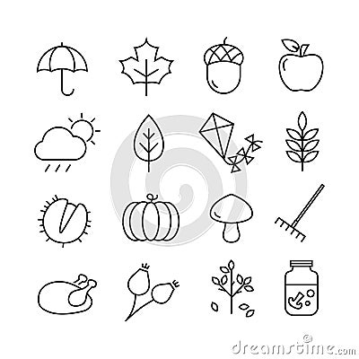 Autumn Icons Thin Lines Vector Illustration