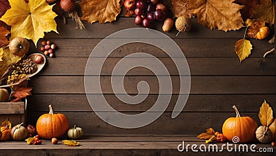 Autumn-Inspired Mockup with Wooden Background and Copy Space. AI Generated Stock Photo