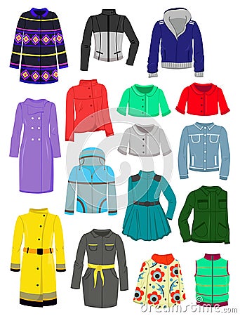 Autumn jackets and raincoats Vector Illustration