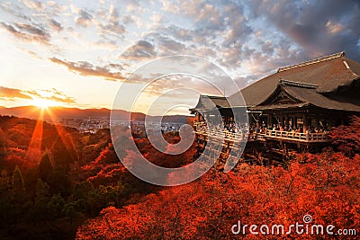 Autumn Japan Kiyomizu Dera sunset Stock Photo