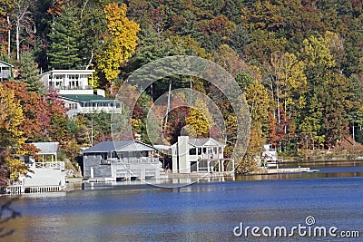 Autumn lakefront homes Stock Photo