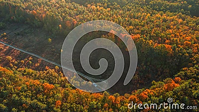 Autumn landscape. Aerial view. Autumn forest on the hill Stock Photo