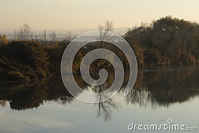 Autumn landscape, Ebro River, Aragon, Spain Stock Photo