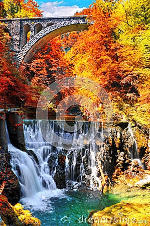 Autumn landscape.The famous Vintgar gorge canyon near Bled,Triglav,Slovenia,Europe Stock Photo