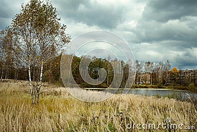 Autumn landscape with heavy sky Stock Photo