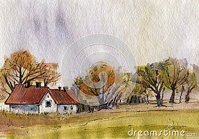 Autumn landscape. Cartoon Illustration