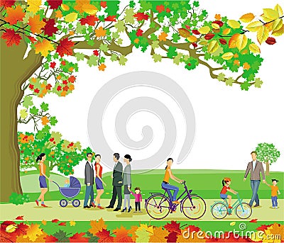 Autumn landscape of lawn hill maple branch Vector Illustration