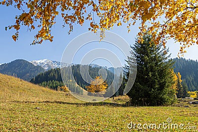 Autumn landscape in the mountains of the Trans-Ili Alatau Stock Photo