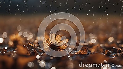 autumn landscape nature background dried flowers water drops Stock Photo