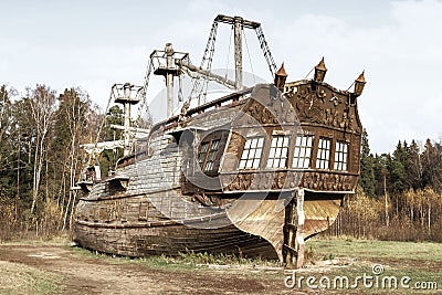 Autumn landscape with an old ship Editorial Stock Photo