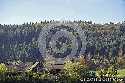 Autumn landscape at the rain river in Bavaria Stock Photo