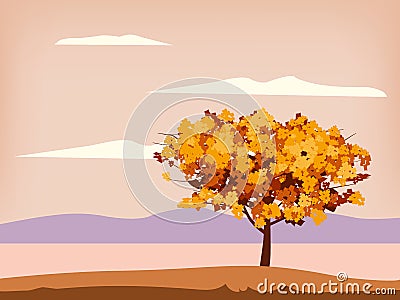 Autumn landscape scenery tree orange yellow foliage, lake, park, nature horizon. Vector illustration isolated Vector Illustration