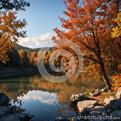 Autumn landscape in (seven lakes) Yedigoller Park Bolu, Turkey made with Generative AI Stock Photo