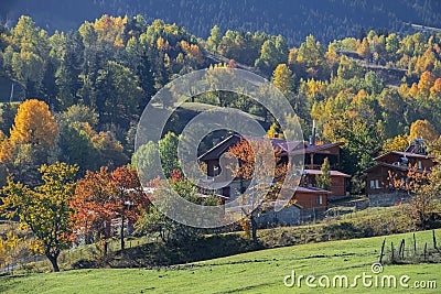 Autumn landscape and turkish nature houses Stock Photo