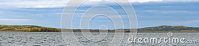 Panorama of the southwestern coast of the Verkh-Isetsky pond Stock Photo