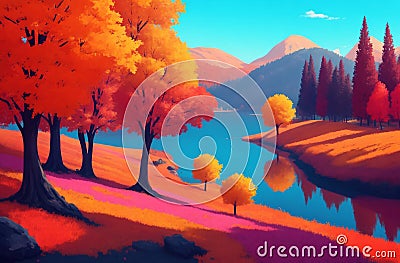 Autumn landscapes.Generated with AI Stock Photo