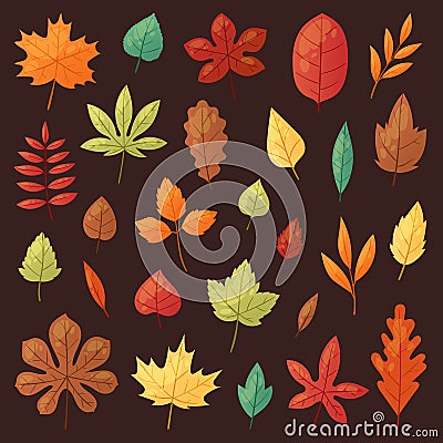 Autumn leaf autumnal leaves falling from fallen trees leafed oak and leafy maple or leafing foliage illustration fall of Cartoon Illustration