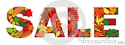 Autumn leaf inscription sale. Isolated design elements. Vector illustration. Hello new fall season. Vector Illustration