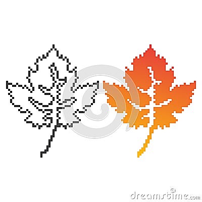 Autumn leaf. Pixel art 8 bit vector icon illustration Cartoon Illustration