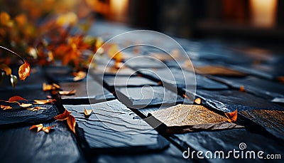 Autumn leaf on wood, nature flame, yellow season fire generated by AI Stock Photo