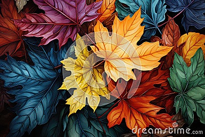 Autumn leaves background. Multicolored autumn leaves background. Fall background. Generative AI Generative AI Stock Photo